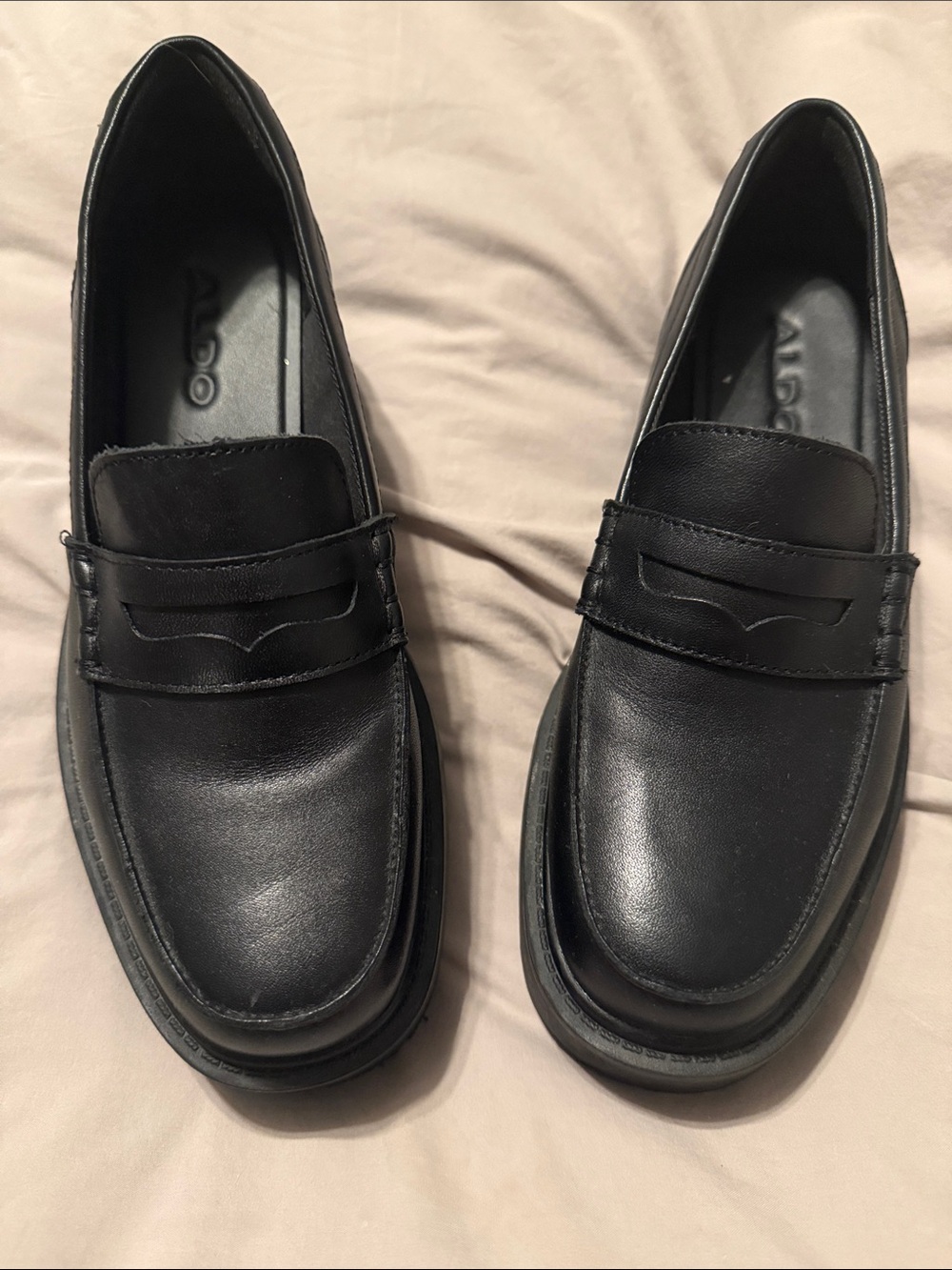 Aldo Black Leather Penny Loafers for Women